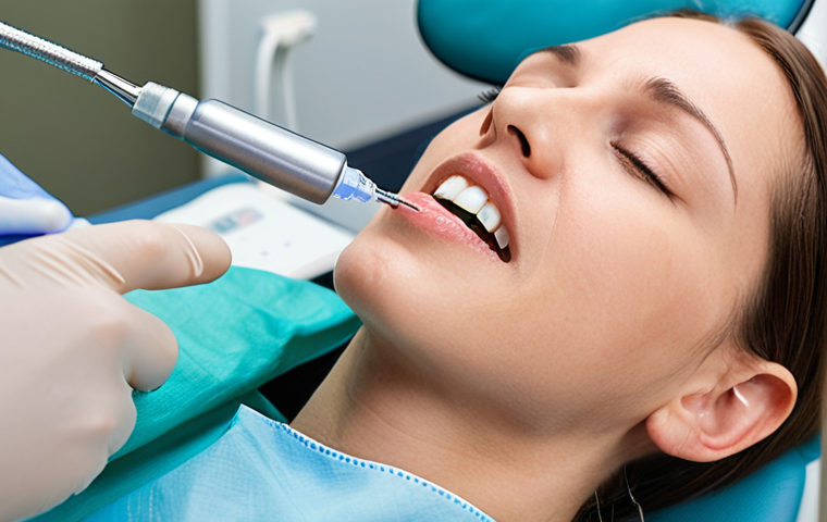 **Image Prompt:** A close-up photo of a dentist gently administering local anesthesia to a patient, using modern equipment like a thin needle or computer-controlled injection system, emphasizing comfort and minimal pain. The background should be a clean and modern dental office.