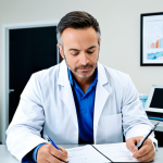 Professional Dentist Reviewing Documents**

"A dentist in a modern, well-lit office, wearing a professional lab coat, reviewing patient charts at a clean desk. Focus on professionalism and competence. Safe for work, appropriate content, fully clothed, professional."

**