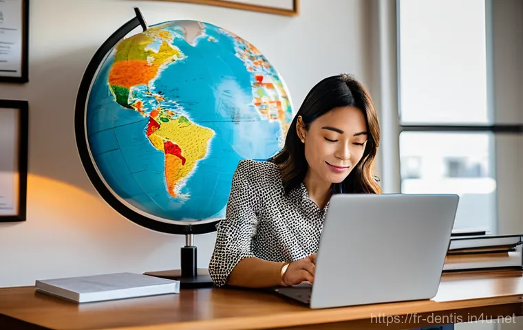 치과의사 해외 진출 전략 - **Prompt 1: Contemplating Global Opportunities**
"A professional and thoughtful female dentist i...