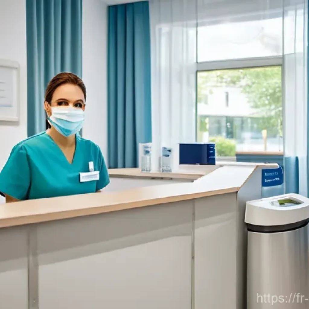치과 감염 관리 실무 - **Prompt 1: Welcoming and Secure Dental Reception Area**
"A clean, modern, and brightly lit dent...