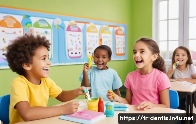 치과의사로서의 사회적 기여 방안 - A cheerful kindergarten classroom scene in a French school, featuring young children aged 4-6 wearin...