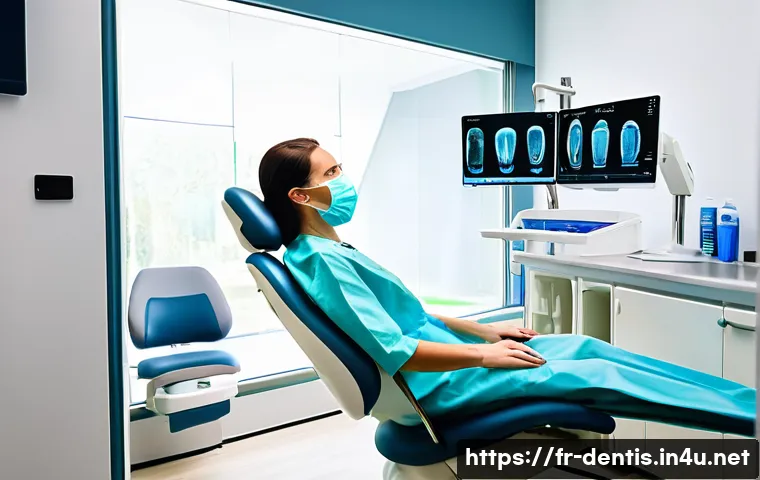 치과 진료 상담 사례 모음 - A modern dental clinic interior in France, bright and welcoming with large windows and natural light...