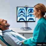 Home 20 치과용 3D 프린팅 활용 사례 - A modern dental clinic interior in Paris featuring a dentist using advanced 3D scanning equipment to...