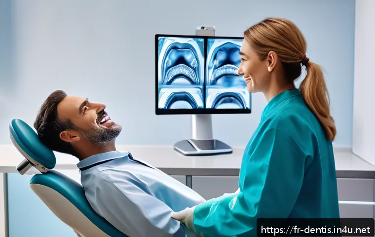 치과용 3D 프린팅 활용 사례 - A modern dental clinic interior in Paris featuring a dentist using advanced 3D scanning equipment to...