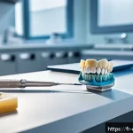 Home 18 치과 보철물 제작 과정 이해 - A detailed close-up of a dental technician’s workspace in a modern French dental laboratory, showcas...